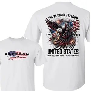 USA 250 Years Of Freedom T-Shirt, 1776 - 2026 American Semiquincentennial T-Shirt, Patriotic Eagle US Flag Tee Casual Daily Wear Tee For Men & Women