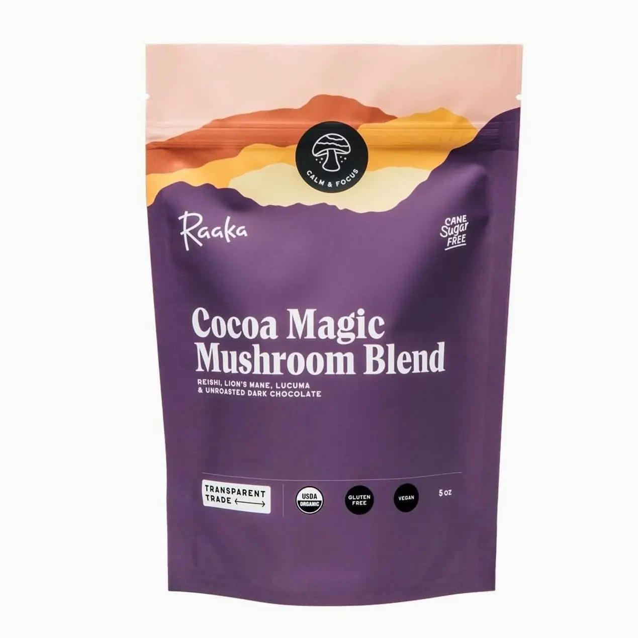 Raaka Cocoa Magic Mushroom Hot Chocolate Blend with Lion’s Mane, Reishi and Lucuma - Gourmet Adaptogenic Mushroom Hot Chocolate - Organic, Vegan, Low Sugar, Gluten Free, Kosher - 5 oz. Bag (8 Servings)
