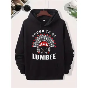 Men'S Proud to Be Lumbee Native American Tribal Graphic Hooded Sweatshirt - with Red/ Print, Durable Streetwear, Lumbee Nation Design, Casual Cultural Apparel for Men, Regular Fit with Front Pocket, Mature Style, Fun Design, Construction
