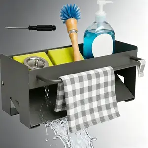 【Mother's Day Gift】Kitchen Drain Rack — Rustproof Sink Organizer with Dishcloth Hanger, Suitable for Hand Soap Dispensers, Sponges and Various Cleaning Supplies, An Ideal Helper for Countertop Storage
