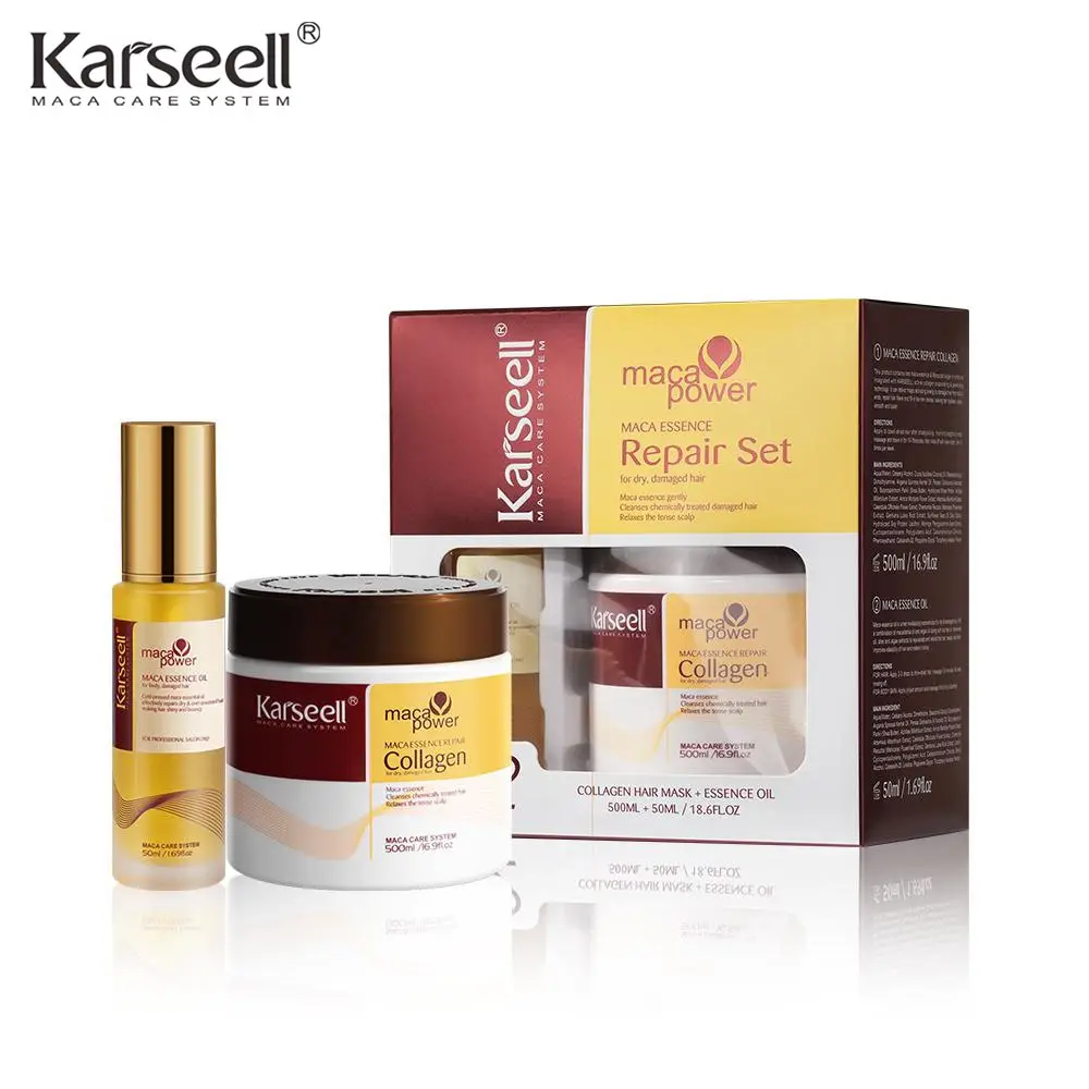 Karseell Collagen Hair Care Deep Moisturizing Mask + Argan Oil Treatment Set for All Hair Types 16.9 fl oz + 1.69 fl oz Haircare Repair Smooth Conditi