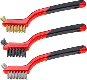 Garage Hero Small Wire Brush Set - 3 Brush Types: Stainless Steel, Brass & Nylon for Rust Removal, 18cm Total Length, 23+5 Bristles