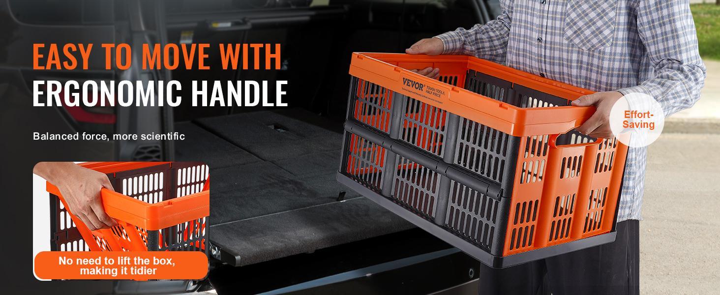 VEVOR Plastic Collapsible Storage Basket, TikTokShopBlackFriday, 45L 3 Packs, Folding Stackable Storage Containers/Bins with Handles, Large Heavy Duty Containers for Clothes, Toys, Books, Snack, Shoes and Grocery Organizing Box Organiser