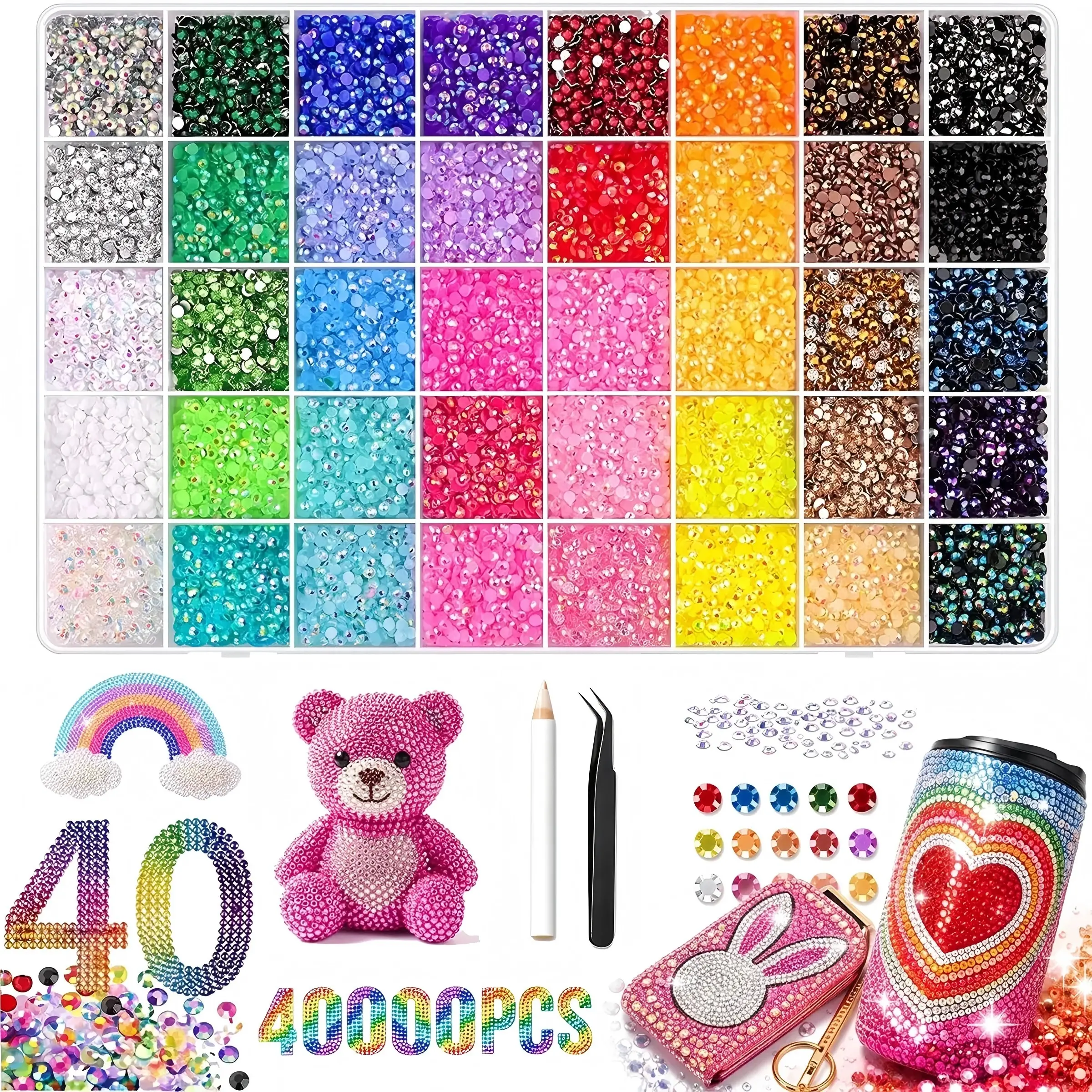 TQIGWRB Rainbow Set Bedazzling Kit - 42000Pcs 3mm Jelly Flatback Resin Gems for DIY Rhinestone, Bling Decoration & Bedazzled Nail Art Crafts