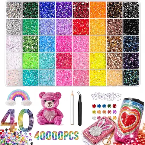TQIGWRB Jelly Resin Rhinestones Bedazzled Kit - 42000Pcs 3mm 40-Color Flatback Sparkly Rhinestones Assortment for Nail Art Enthusiasts, Crafting