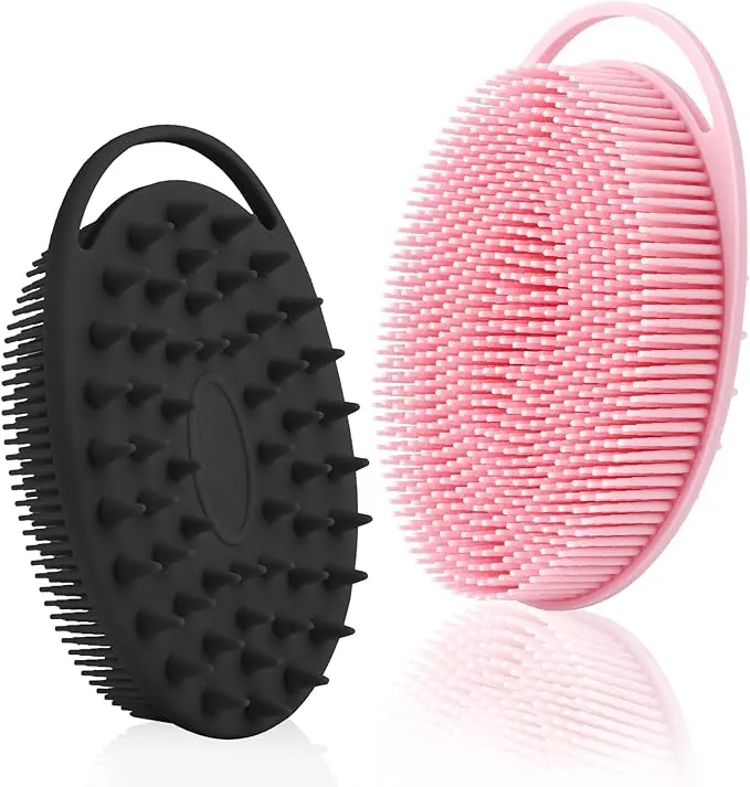 Silicone Body Scrubber 2 Pack, Exfoliating Silicone Loofah for Shower, 2-in-1 Silicone Shower Scrubber & Scalp Massager Shampoo Brush, Soft Body Scrub Brush for Sensitive Skin, Men, Women & Kids