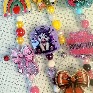 Beaded Acrylic Badge Reels - Colorful Designs with Various Characters and Beads Included
