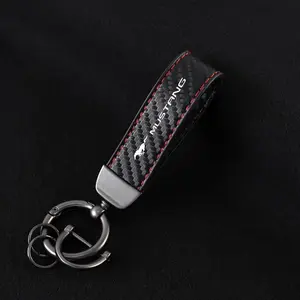 Carbon Fiber Car Keychain for Men and Women, Luxury Key Chain Holder, Key Strap Pendant, Business Horseshoe Buckle for Ford Mustang