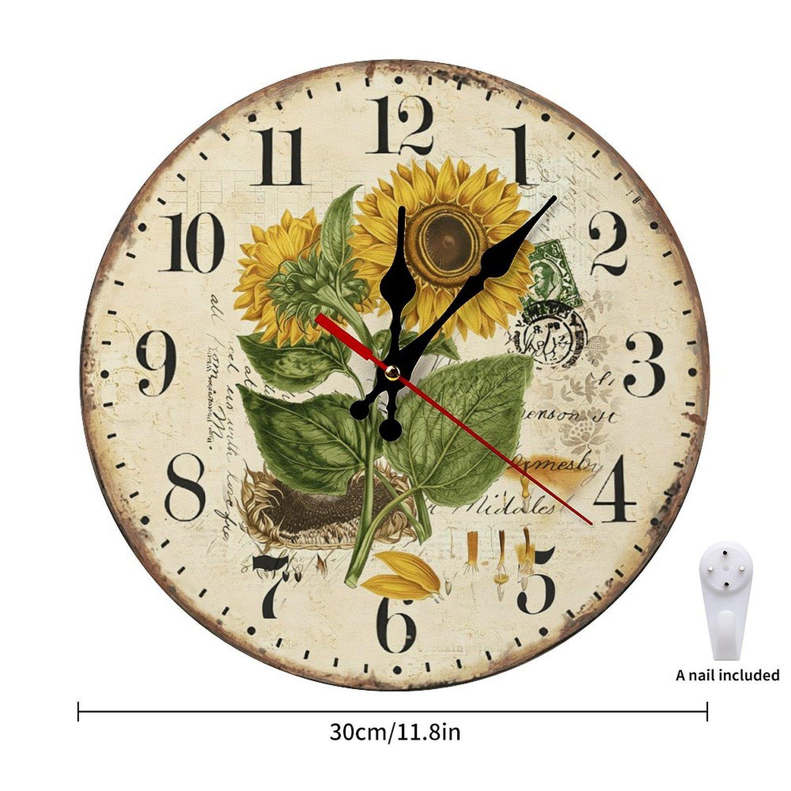 12 Inch Retro Sunflower Wall Clock | Silent Sweep Movement Vintage Botanical Design, Battery Not Included, Ideal for Cafe, Home Office, Guest Room Decor 12 Inch Retro Sunflower Wall Clock | Silent Sweep Movement Vintage Botanical Design, Battery Not Included, Ideal for Cafe, Home Office, Guest Room Decor