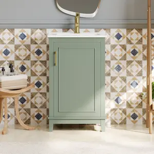 20 Inch Modern Small Bathroom Vanity Cabinet With Ceramic Basin- 20*14.5*33.3 Inches,Ample Storage,1 Soft Close Door