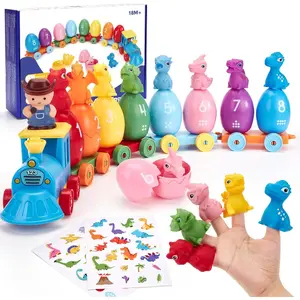 Toddler Learning Toys for 2 3 Year Old – Montessori Counting Matching Train Set with 8 Dinosaurs & Sorting Easter Eggs, Dino Stickers Toddler Toys for Kids 1-3 Years Easter Basket Stuffers