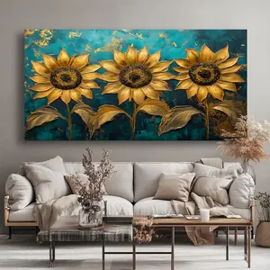 Canvas Wall Art Gold Sunflower Art Modern Abstract Painting Wrap Frame Photo Living Room Bedroom Office Home Decor High Quality Print on Canvas