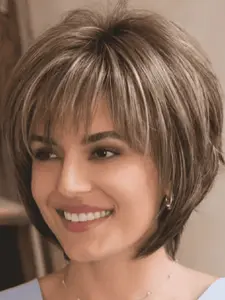 10 Inch Fashionable Short Bob Wigs for Women, Gorgeous Fluffy Wigs with Bangs, Synthetic Full Machine Wigs for Party, Daily Use, Synthetic Hair Wig