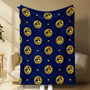 Club América Logo Blanket, Blue and Soccer Team Pattern Fleece Throw, Cozy Sports Fan Blanket for Bed Sofa Gifts, Soft Fleece Blanket, Soft Comfy Blanket