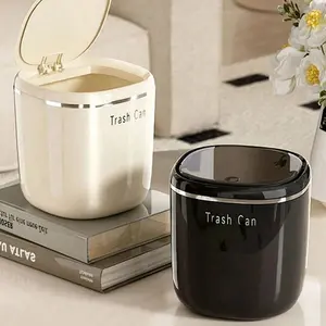 Mini Garbage Bin, Covered Small Trash Can, Desktop Trash Can, Plastic Waste Paper Basket, Creative Waste Bin, Swing-Top Design, for Bathroom & Home Office