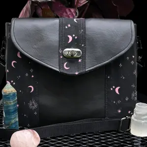 The Moody Raven Esme Bag - Black and Pink Moon and Stars Design daily use