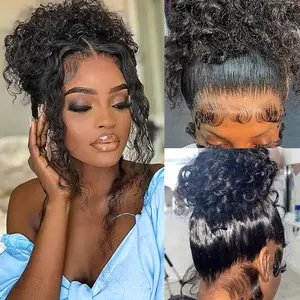 30 Inch 360 Lace Front Wigs Human Hair Hidden Strap Deep Wave Lace Front Wigs Human Hair 180% Density HD Full Lace Frontal Wigs Pre Plucked Glueless Curly Human Hair Wig