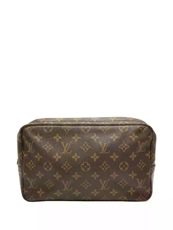 Pre-owned Louis Vuitton Canvas Clutches & Wristlets Toilette 28 Poche Monogram Wallet Brown