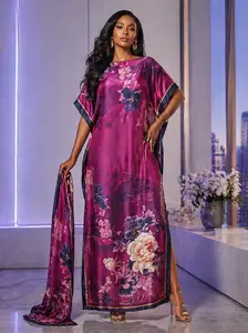 [MOOMOO] Women’s Boho Print Beach Cover Up Dress & Scarf Set – Floral / Leopard / Colorblock Shawl Poncho, Soft Summer Vacation Beachwear, TikTok Trending Outfit.Long Sleeve Kimono&Scarf Set.Casual Open Front Outwear.Ladies Clothes.