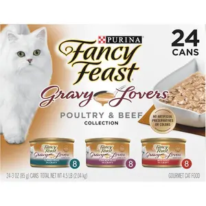 Purina Fancy Feast Gravy Lovers Wet Cat Food Variety Pack – 24 Cans 3 oz Poultry & Beef Grilled Gourmet