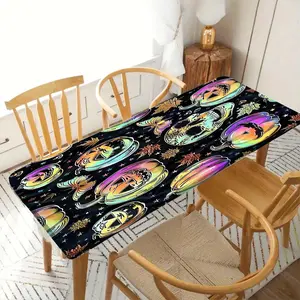 Halloween Pumpkin Pattern Polyester Tablecloth, Windproof High-Quality Elastic Fabric, Ideal for Camping Picnics Garden Parties Gifts