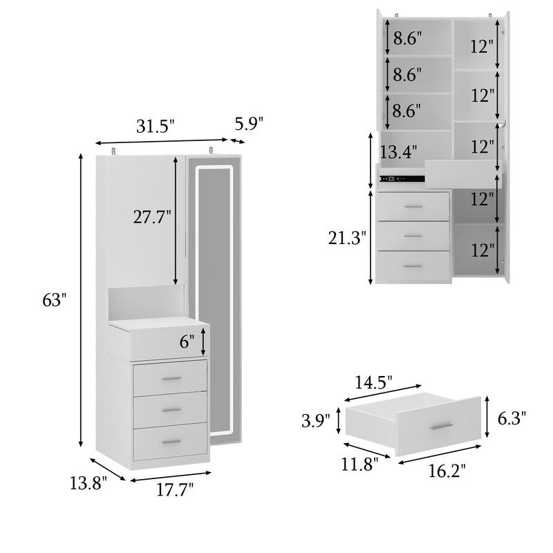 FUFU&GAGA Pink/White/Black Makeup Vanity Desk with Full-length Mirror & 3-Colors Adjustable Lights, 3 Drawers, Sliding Tabletop, Engineered Wood, Generous Storage Capacity FUFU&GAGA Pink/White/Black Makeup Vanity Desk with Full-length Mirror & 3-Colors Adjustable Lights, 3 Drawers, Sliding Tabletop, Engineered Wood, Generous Storage Capacity