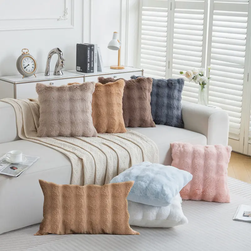 Rabbit Fur Bubble Velvet Pillow Autumn Winter Plush Solid Color Living Room Sofa Cushion Living Room Bedroom Model Room Pillowcase Home Decorative Cushion Creative Decorative Cushion Soft Cushion