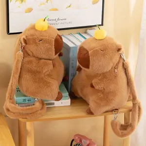 35cm High Quality Kawaii Cartoon Capybara Plush Doll Backpack Top Fruit Capybara Animal Stuffed Bag Gift For Boys And Girls