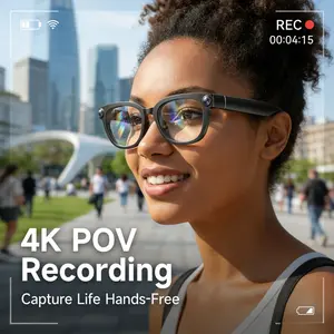 AI Smart Glasses Q1Ultra with 1300MP Camera 4K Video Recording First Person View Live Streaming Voice Assistant Fast Response Multilingual Recognition Electrochromic Lenses Dual Speakers Stereo Sound 290mA