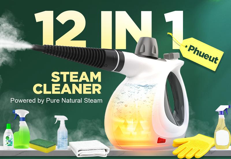 Phueut Pressurized Handheld Multi-Surface Natural Steam Cleaner with 12 pcs Replacement Parts , Multi-Purpose Steamer for Home Use, Kitchen and Car Phueut Pressurized Handheld Multi-Surface Natural Steam Cleaner with 12 pcs Replacement Parts , Multi-Purpose Steamer for Home Use, Kitchen and Car