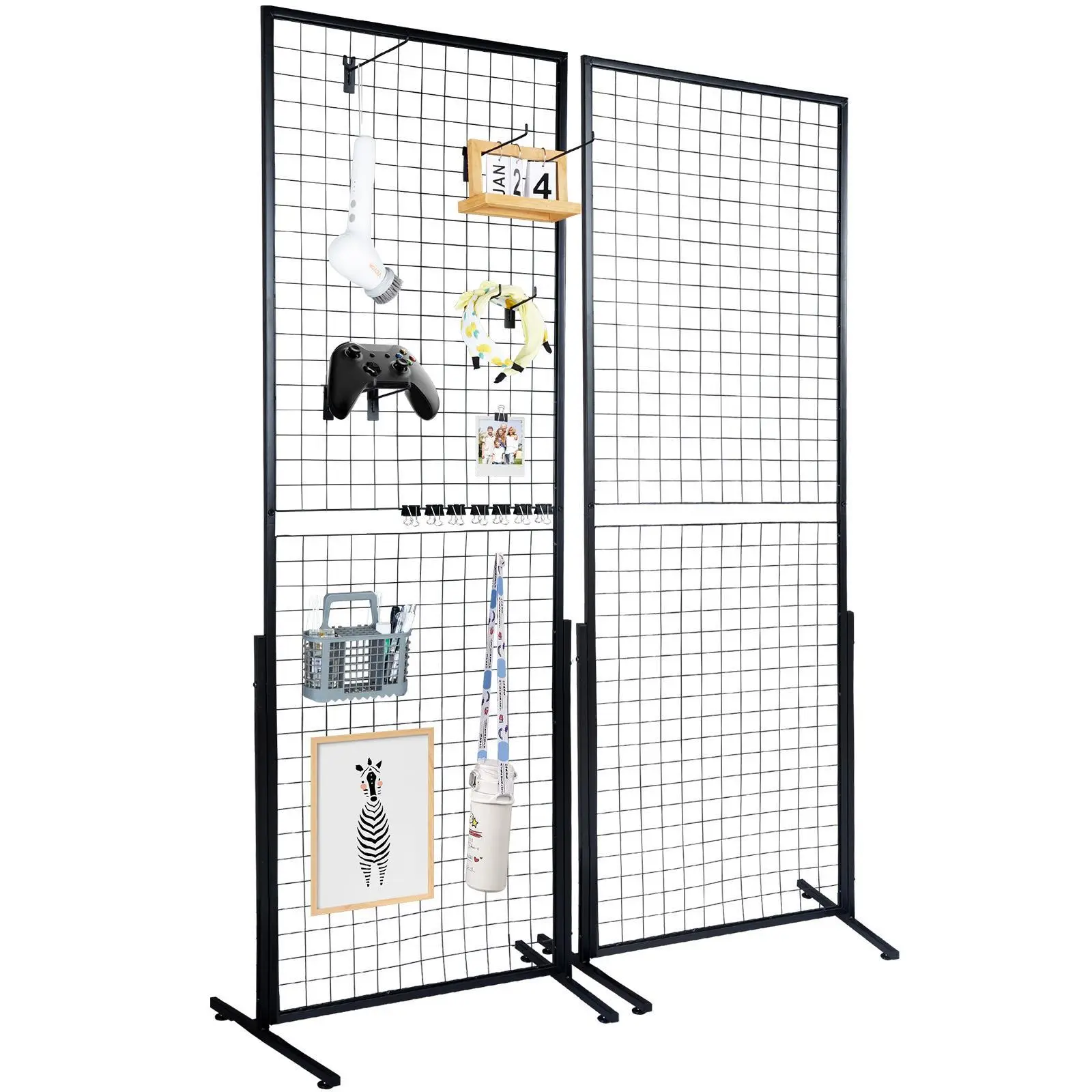 【SummerFinds】VEVOR 2' x 5.6' Grid Wall Panels Tower,  , 2 Packs Wire Gridwall Display Racks with T-Base Floorstanding, Double Side Gridwall Panels for Art Craft Shows, Retail Display with Extra Clips and Hooks Decor Hanging