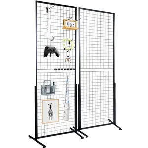 VEVOR 2' x 5.6' Grid Wall Panels Tower,  , 2 Packs Wire Gridwall Display Racks with T-Base Floorstanding, Double Side Gridwall Panels for Art Craft Shows, Retail Display with Extra Clips and Hooks Decor Hanging