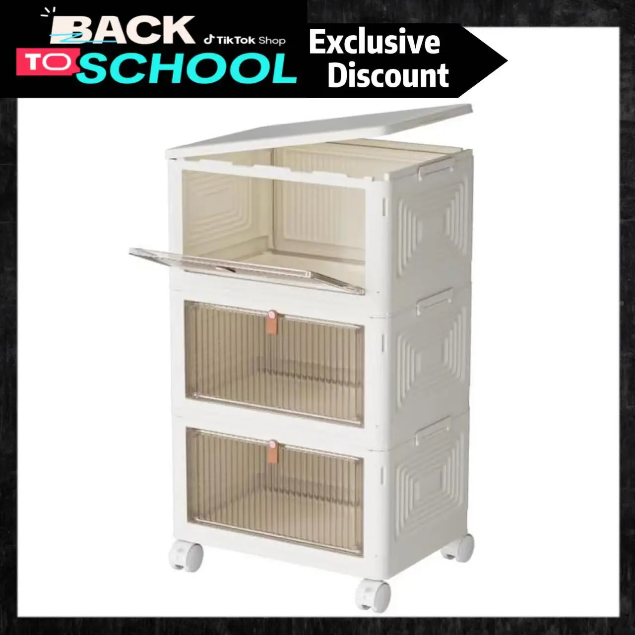 AISOON 3-Tier Storage Bin with Lid Stackable Containers with Wheels Foldable Closet Organizer for Living Room Office Dorm Kitchen Large Capacity PP Ma