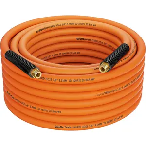Hybrid Air Hose, 3/8 inch x 50 ft, 1/4 in. MNPT Fittings, 300 PSI Heavy Duty, Lightweight Air Compressor Hose