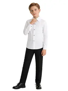 Premium Long Sleeve Shirt, Rhinestone Buttons, Size 90-160, Graduation Formal Wear, Pleated Design, All Seasons