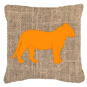 Carolines Treasures  Tiger Burlap and Orange Indoor & Outdoor Decorative Fabric Pillow - 18 x 18 in.