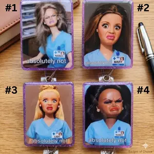 (4 Ops) Barb Meme Badge Reel, Cringe Doll Nurse Badge Holder, Nurse Badge Reel Funny, Cute Accessory, Badge Reel