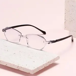 2023 New Style Rimless Reading Glasses Fashion Men Women's Diamond Cut Far Sight Eyeglasses Vintage Ultralight Hyperopia Eyewear