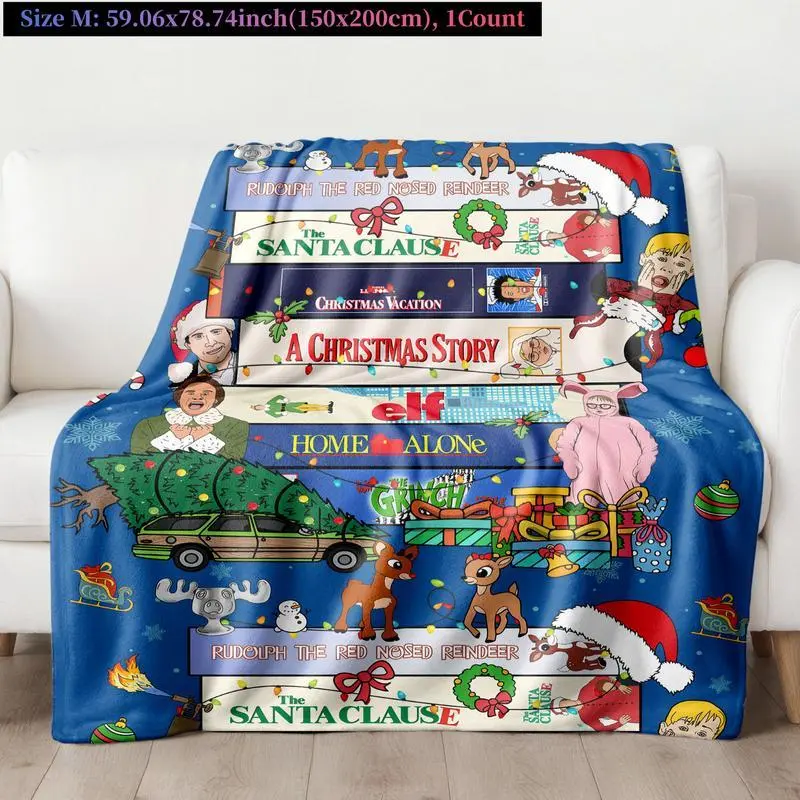 Christmas Movie Themed Blanket Throw - 280GSM, Soft Cozy, Bright Festive Design with Gifts, Snowflakes & Decorations, Features Rudolph, The Santa Clause, Home Alone, Elf & More Classics, Ideal for Holiday Décor or Gifting