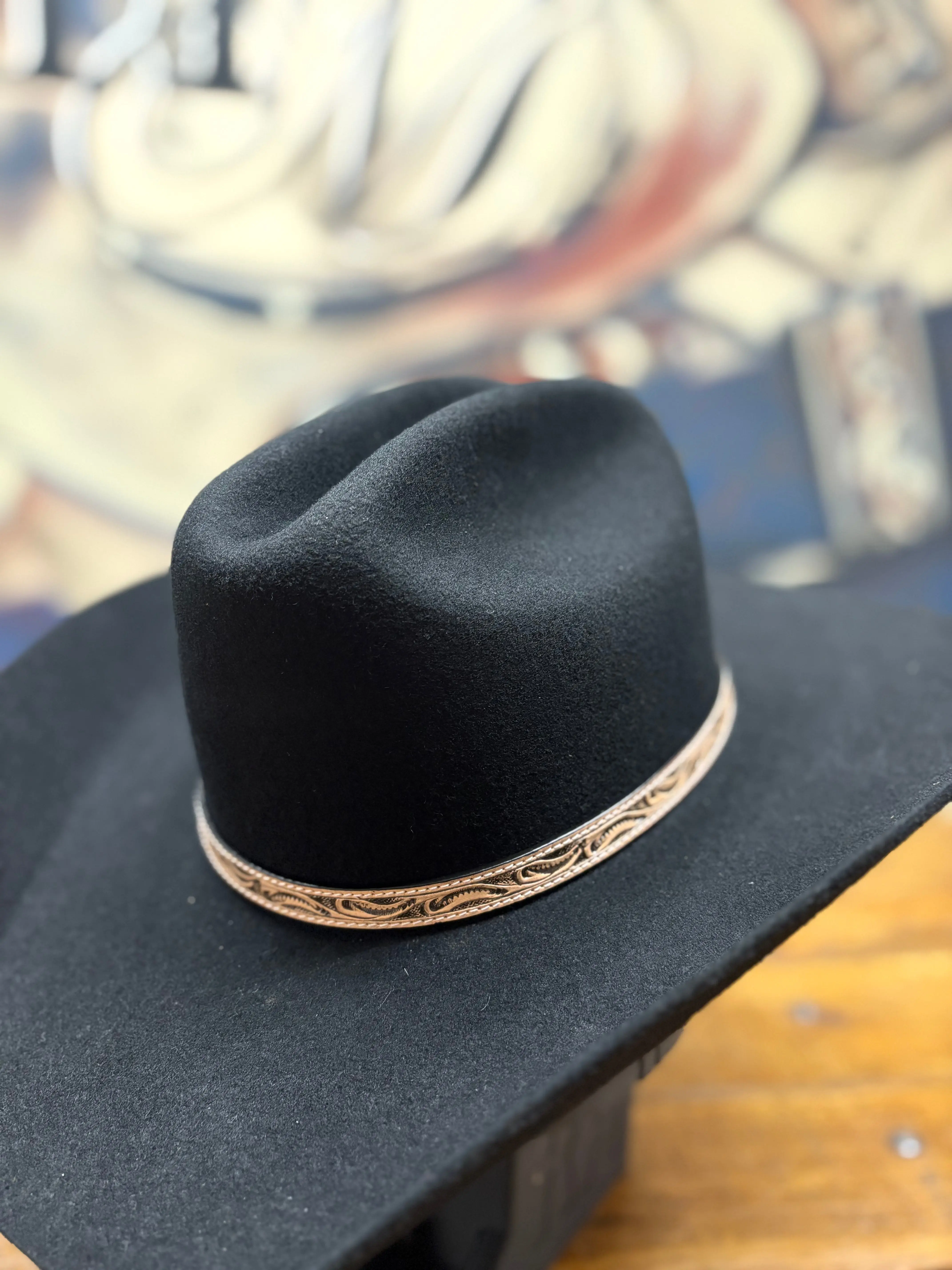 Hat Band - Leather - Paisley - Tan