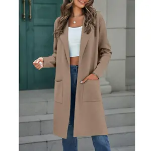 Women’s open-front cardigan sweater, long sleeves, casual knit lapel coat with pockets — Valentine’s Day, Black History Month, TikTok Shop Valentine’s Day, must-haves