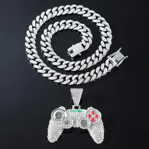 HIP-HOP Style Fashion Jewelry Necklace, Gamepad Shape Pendant + Long Cuban Chain Set of 2 Ice Jewelry