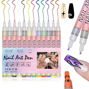 12 Colors  Nail Art Pens Set, 3D Nail Art Marker Pens with Liner Brush, Quick-Drying Acrylic Nail Polish Pens for DIY Manicure, Dotting Drawing Tools for Home & Salon Nail Design, Ideal for Beginners and Professionals nail tech supplies  nail kit Smooth