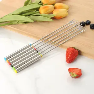 6PCS 9.5 Inch Stainless Steel Fondue Forks Colored Coding Set of 6 for Hot Pot Barbecue Fruits Vegetables
