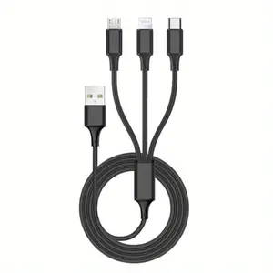 3-in-1 Fast Charging Cable | Lightning + Type-C + Micro USB | Durable Nylon Multi Charger Cord for iPhone & Android