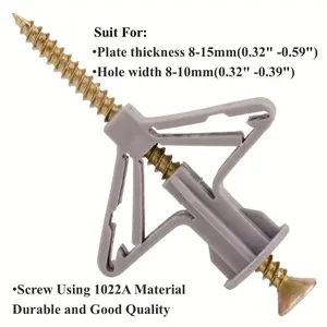 50 Sets Hollow-Wall Anchors Kit with Screws, Self-Drilling Hollow Wall Anchors, Butterfly Expanding Tubing, Zinc-Coated Screws