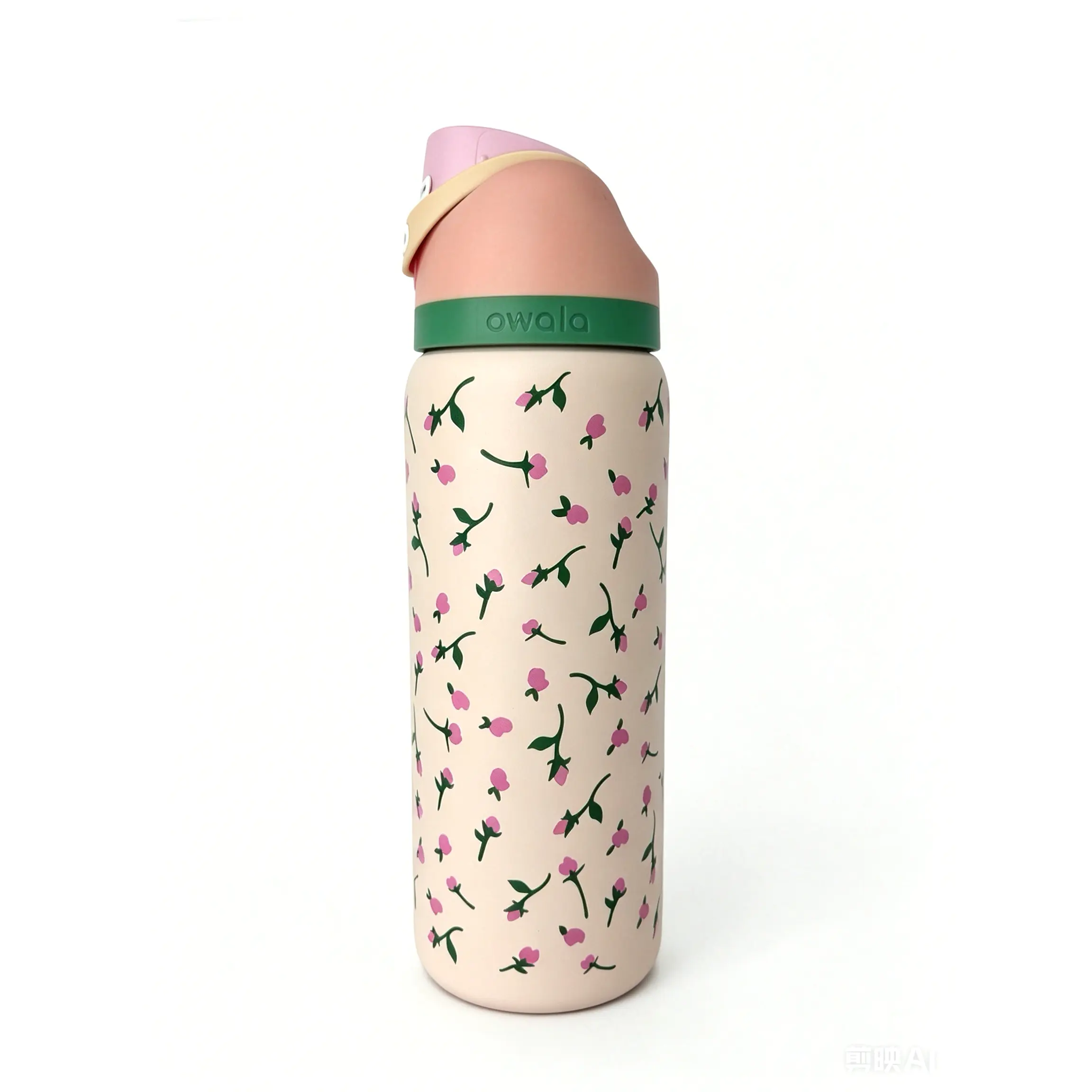 Owala 32oz Insulated Stainless Steel Water Bottle with FreeSip Lid, Cute Pink Tiny Rose Floral Print Drinkware Flask, Leak-Proof Reusable Bottle for Gym, Travel Use, Flasks
