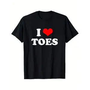 Funny I Love Toes Graphic T-Shirt for Men - Red Heart & Text Design - Soft Black Crewneck Tee with Medium Stretch - All-Season Fit Casual Short Sleeve Top - Humorous Gift for Pedicure Lovers & Foot Care Enthusiasts - Funny Novel