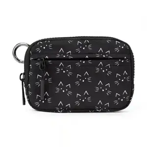 Cat Face Wristlet Wallet - Black with White Cat Faces Design - Compact & Stylish Accessory for Everyday Use