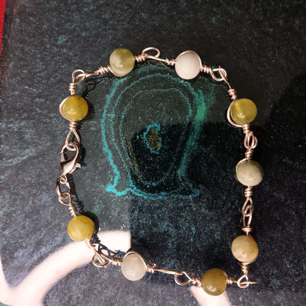 Protective & Healing Serpentine Jade Bracelet | Handmade Wire-Wrapped Link Jewelry